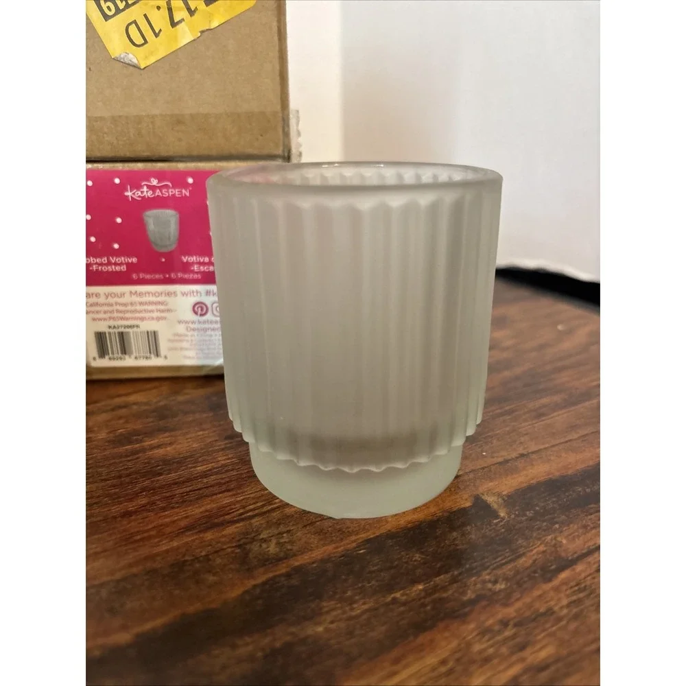 Kate Aspen Vintage Ribbed Frosted Glass Tealight & Votive Candle Holders Set -6‎